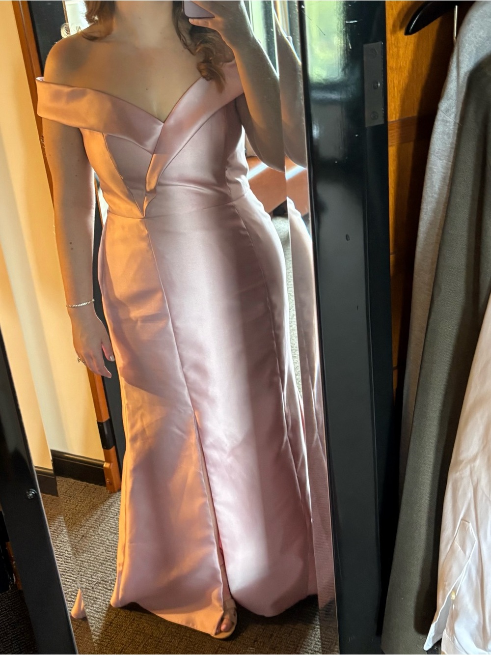 ALFRED SUNG ROSE Off-Shoulder Satin Twill Maxi Gown (Dessy Group) - Picture 2 of 5